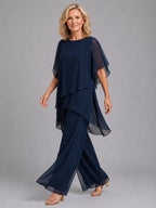 Olive | Women's Chiffon Two-Piece Set, Wide-Leg Trousers Lounge Set | Animated Apparel