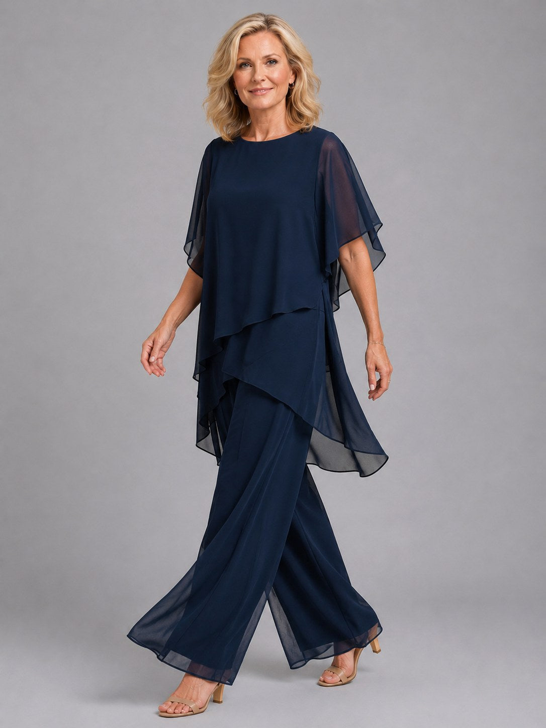 Olive | Women's Chiffon Two-Piece Set, Wide-Leg Trousers Lounge Set | Animated Apparel