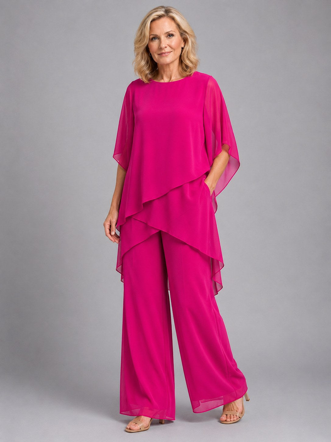 Olive | Women's Chiffon Two-Piece Set, Wide-Leg Trousers Lounge Set | Animated Apparel