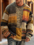 Liam | Men's Patchwork Knit Jumper, Long Sleeve Autumn Jumper | Animated Apparel | Mustard Patchwork