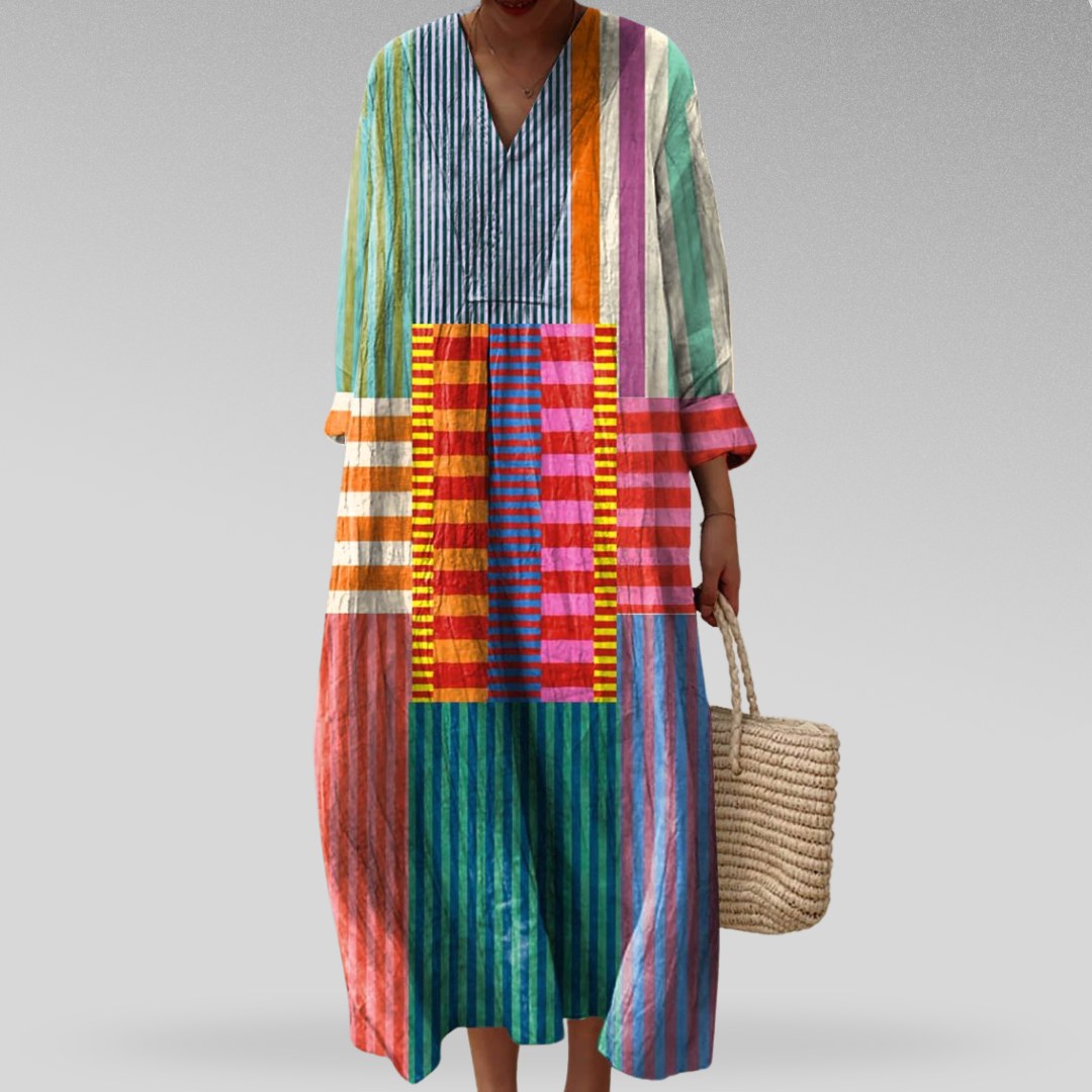 Olivia | Women's Linen Colorblock Stripe Oversized Maxi Dress - image 1