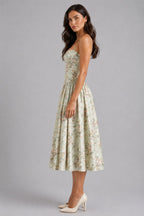 Orla | Women's Floral Corset Midi Dress, Sweetheart Neck Wedding Guest Dress | Animated Apparel | Cream
