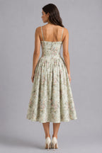Orla | Women's Floral Corset Midi Dress, Sweetheart Neck Wedding Guest Dress | Animated Apparel | Pink