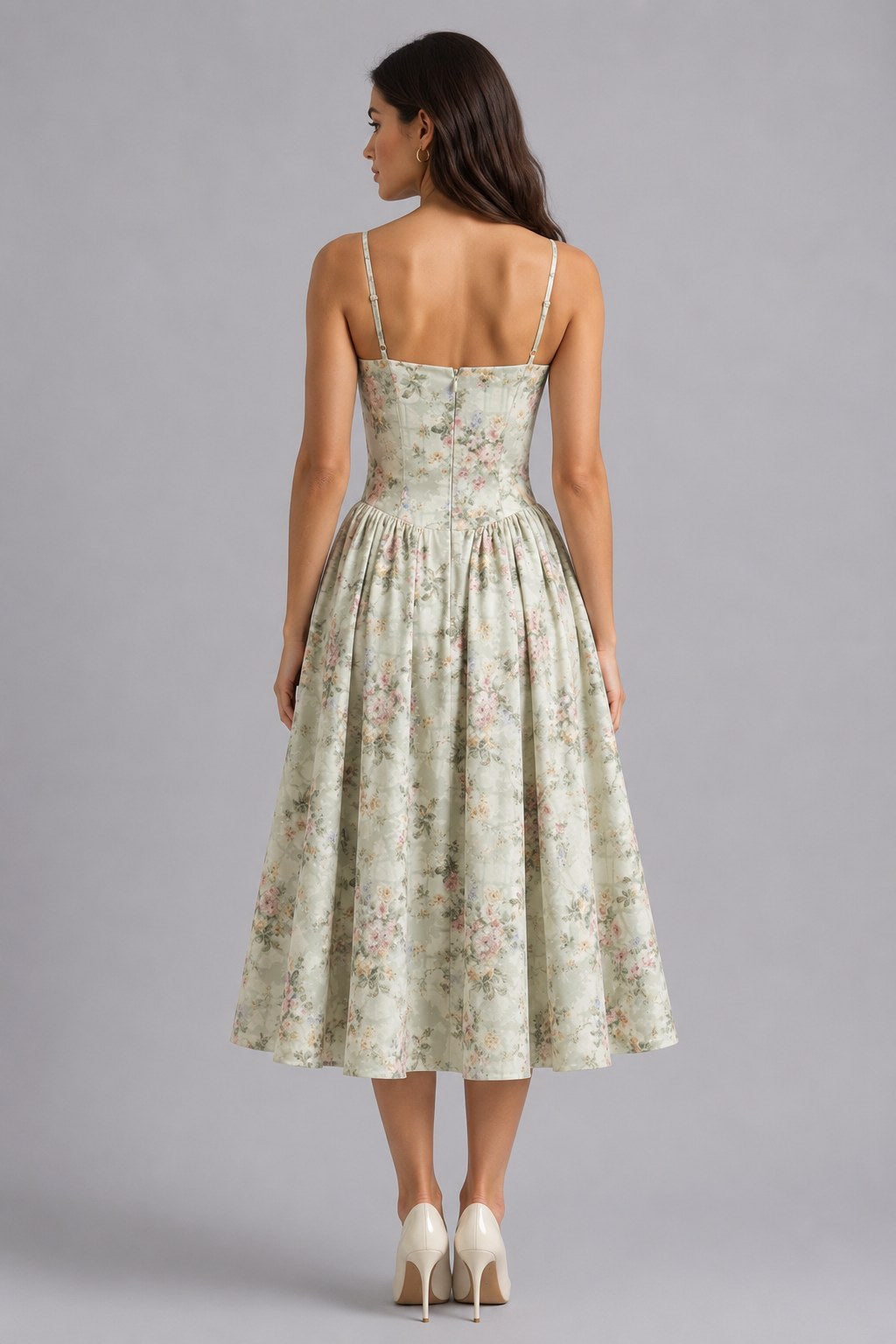Orla | Women's Floral Corset Midi Dress, Sweetheart Neck Wedding Guest Dress | Animated Apparel | Pink