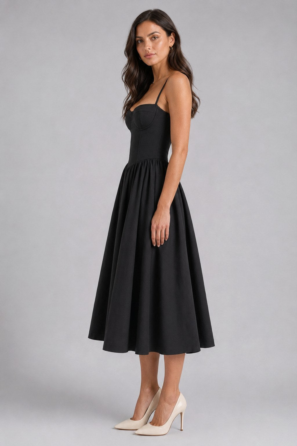 Orla | Women's Floral Corset Midi Dress, Sweetheart Neck Wedding Guest Dress | Animated Apparel
