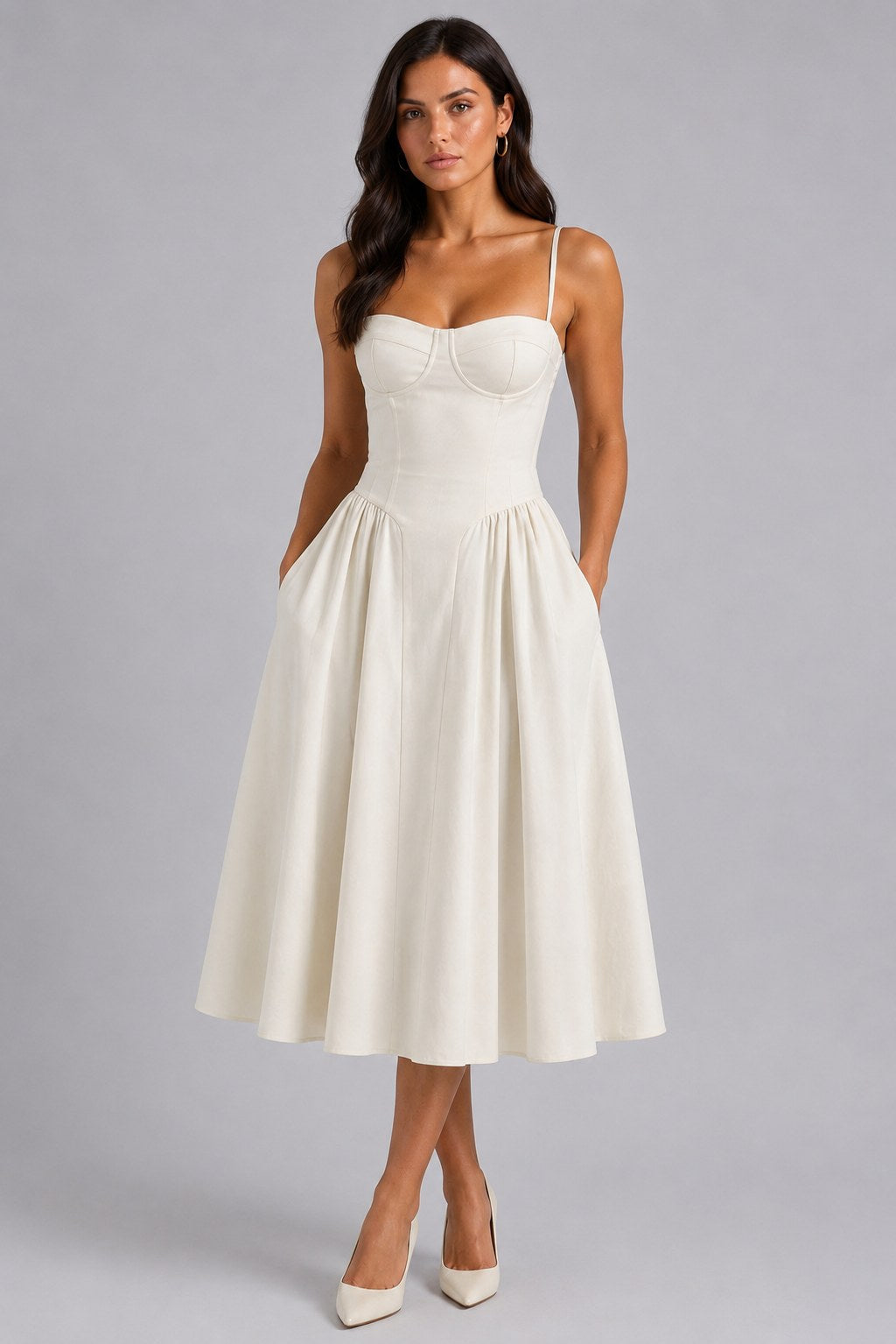 Orla | Women's Floral Corset Midi Dress, Sweetheart Neck Wedding Guest Dress | Animated Apparel