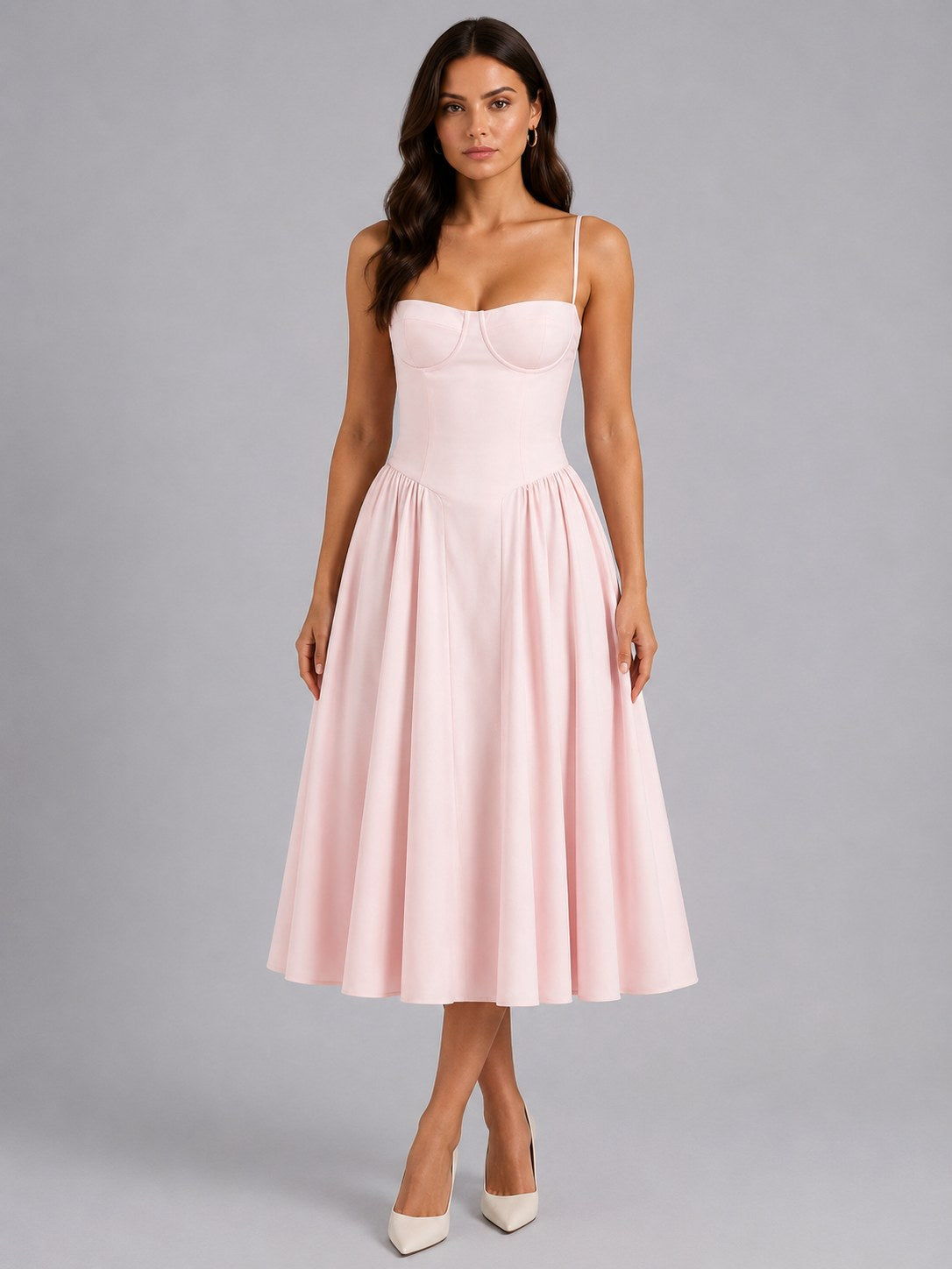 Orla | Women's Floral Corset Midi Dress, Sweetheart Neck Wedding Guest Dress | Animated Apparel