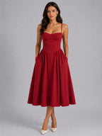 Orla | Women's Floral Corset Midi Dress, Sweetheart Neck Wedding Guest Dress | Animated Apparel