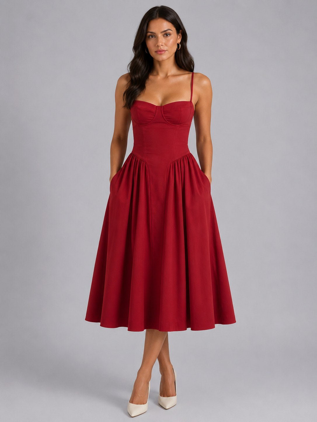 Orla | Women's Floral Corset Midi Dress, Sweetheart Neck Wedding Guest Dress | Animated Apparel