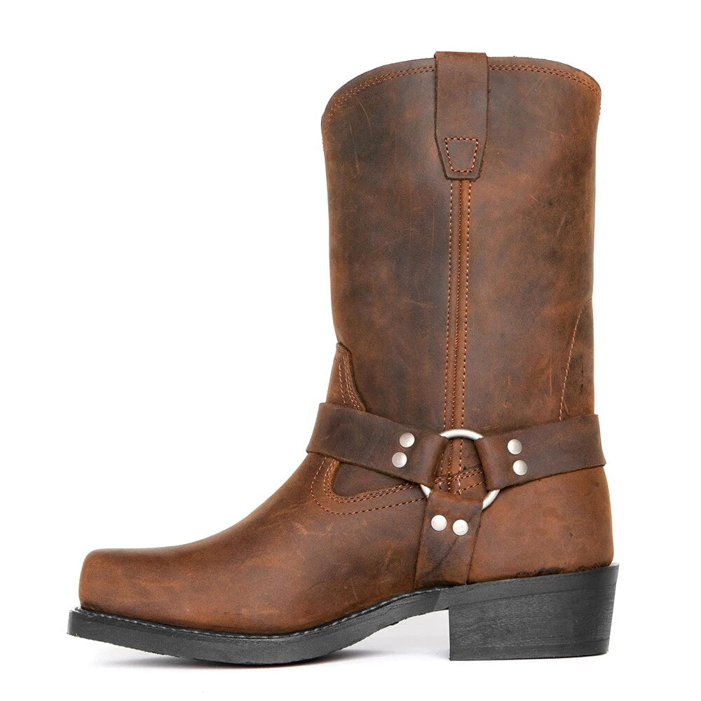 Oswin | Men's Mid-Calf Cowboy Boots, Harness Style Western Boots | Animated Apparel | Brown