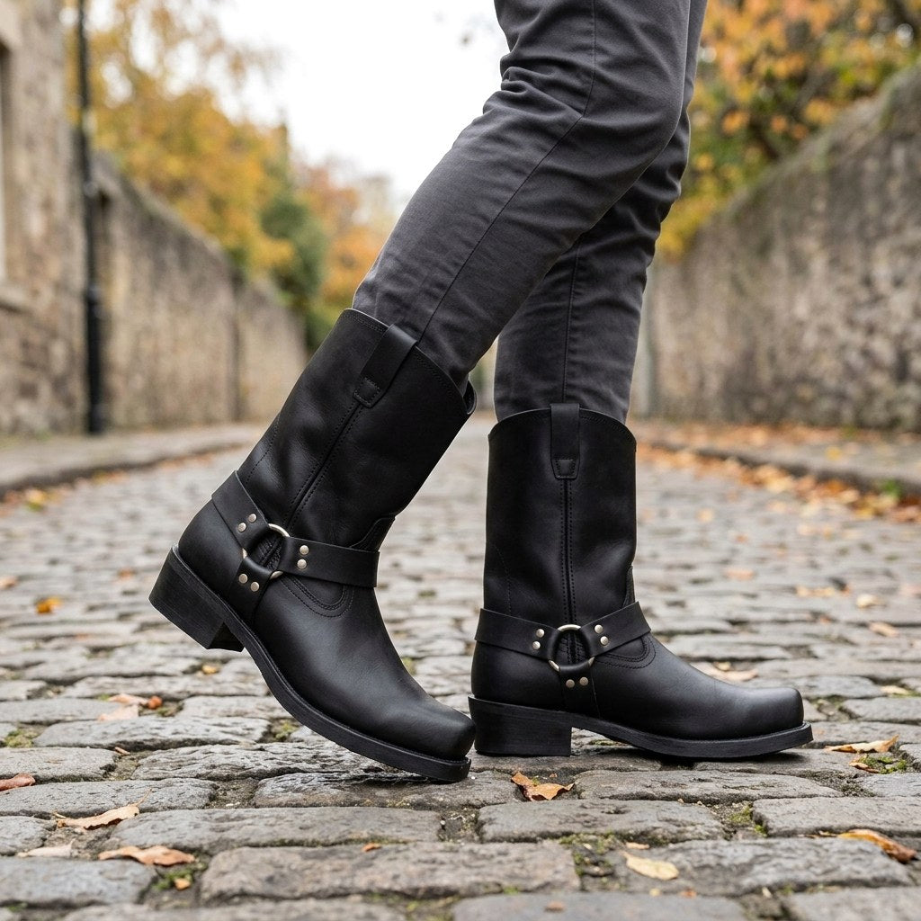 Oswin | Men's Mid-Calf Cowboy Boots, Harness Style Western Boots | Animated Apparel