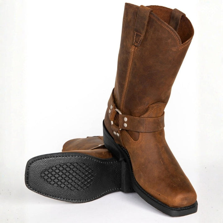 Oswin | Men's Mid-Calf Cowboy Boots, Harness Style Western Boots | Animated Apparel | Black