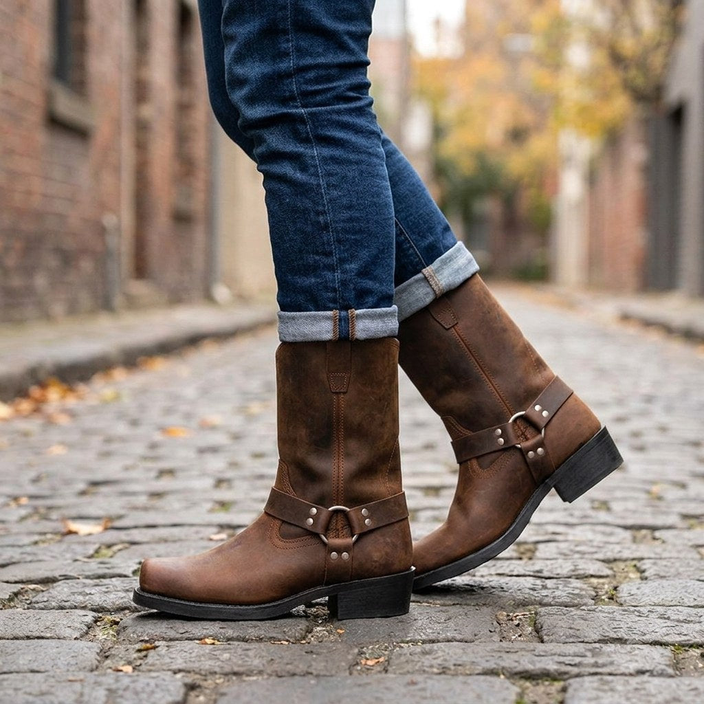 Oswin | Men's Mid-Calf Cowboy Boots, Harness Style Western Boots | Animated Apparel