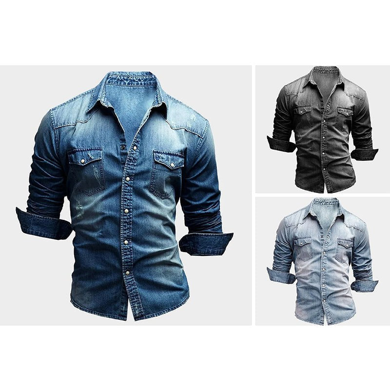 Aiden | Men's Faded Button-Up Shirt, Slim-Fit Casual Shirt | Animated Apparel