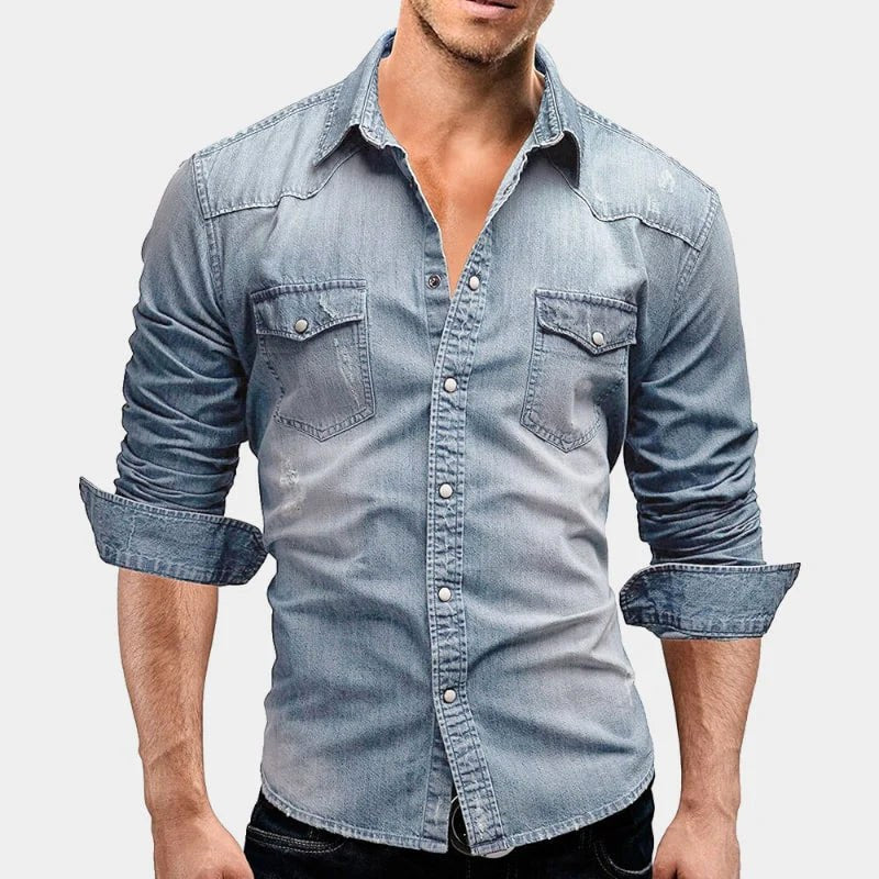 Aiden | Men's Faded Button-Up Shirt, Slim-Fit Casual Shirt | Animated Apparel
