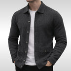 Owen | Men's Knit Cardigan, Finely Textured Layer Cardigan | Animated Apparel | Grey