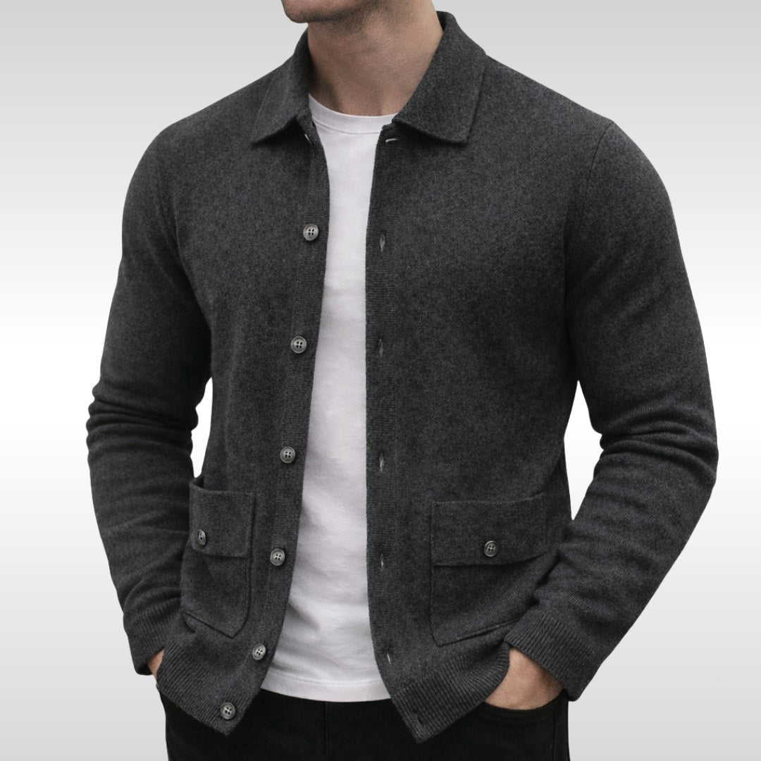 Owen | Men's Knit Cardigan, Finely Textured Layer Cardigan | Animated Apparel | Grey