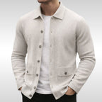 Owen | Men's Knit Cardigan, Finely Textured Layer Cardigan | Animated Apparel | Stone White