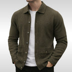 Owen | Men's Knit Cardigan, Finely Textured Layer Cardigan | Animated Apparel | Olive Green