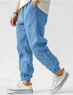 Owen | Men's Linen Relaxed Fit Jogger Trousers, Tapered Ankle Trousers | Animated Apparel | Blue