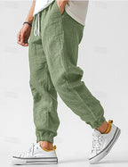 Owen | Men's Linen Relaxed Fit Jogger Trousers, Tapered Ankle Trousers | Animated Apparel | Green