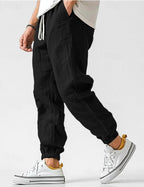 Owen | Men's Linen Relaxed Fit Jogger Trousers, Tapered Ankle Trousers | Animated Apparel | Black