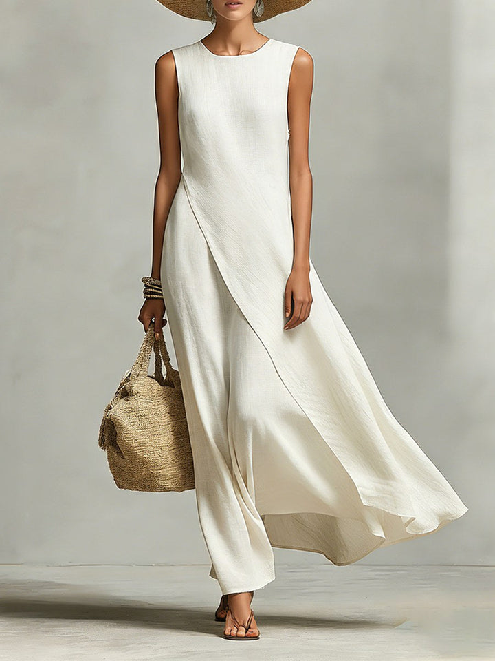 Paige | Women's Ivory Linen Sleeveless Asymmetric Dress - Ivory
