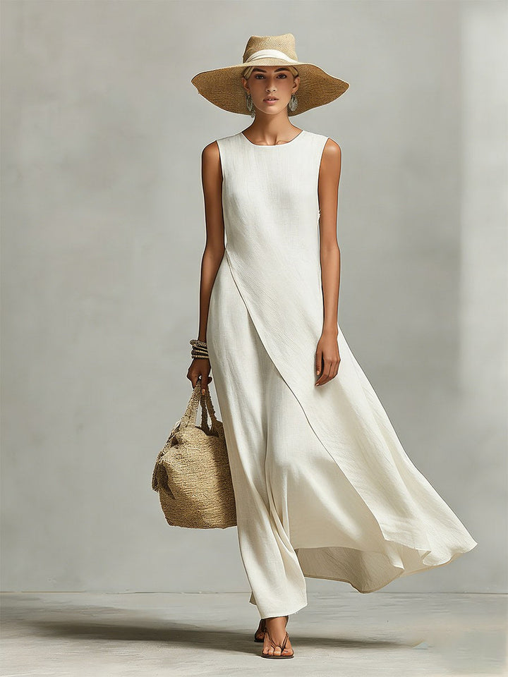 Paige | Women's Ivory Linen Sleeveless Asymmetric Dress - image 2