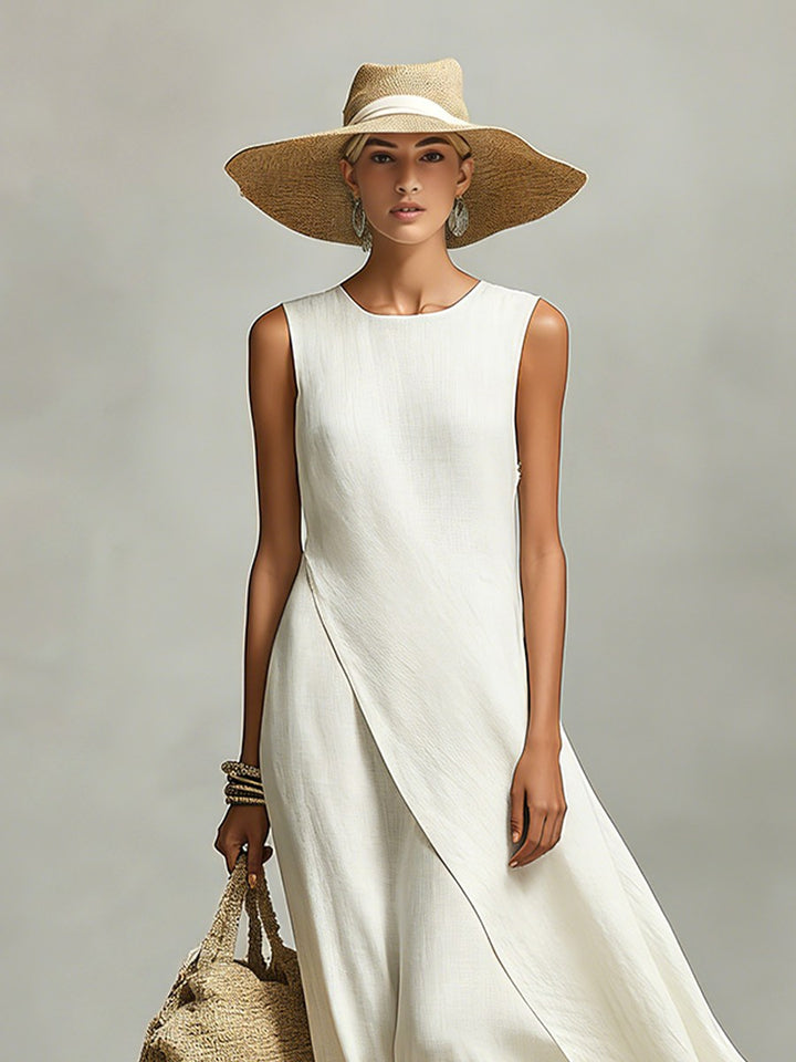 Paige | Women's Ivory Linen Sleeveless Asymmetric Dress - image 3