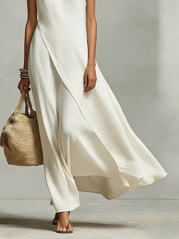 Paige | Women's Ivory Linen Sleeveless Asymmetric Dress - image 4