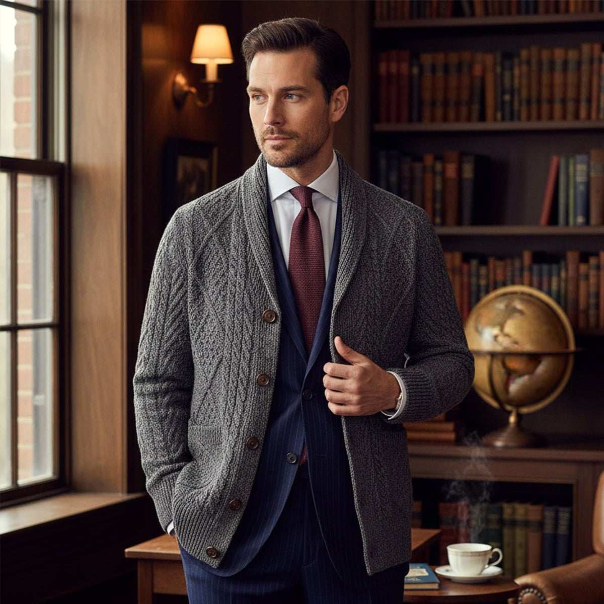 Parker | Men's Cashmere Cardigan, Relaxed Fit Knit Jumper | Animated Apparel