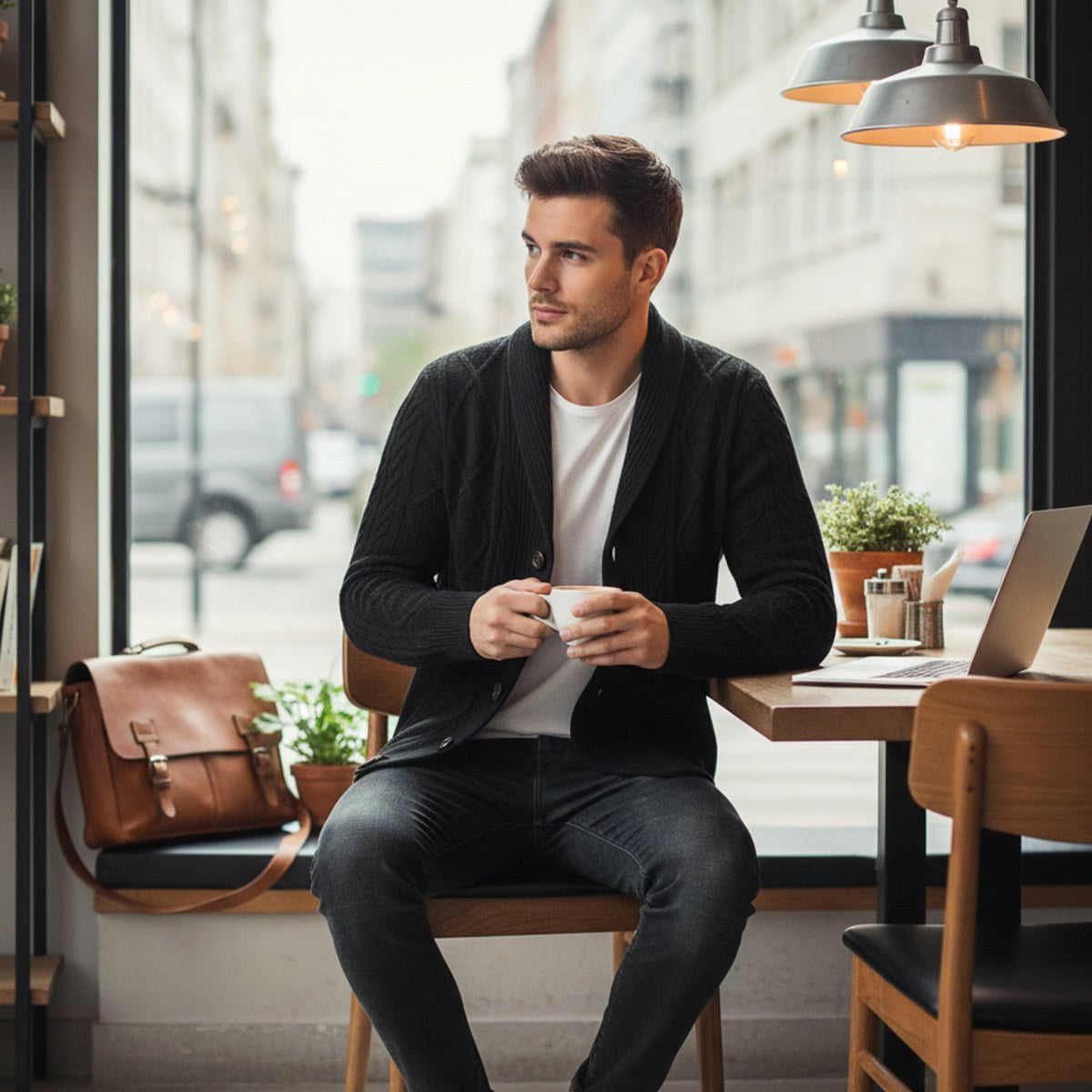 Parker | Men's Cashmere Cardigan, Relaxed Fit Knit Jumper | Animated Apparel