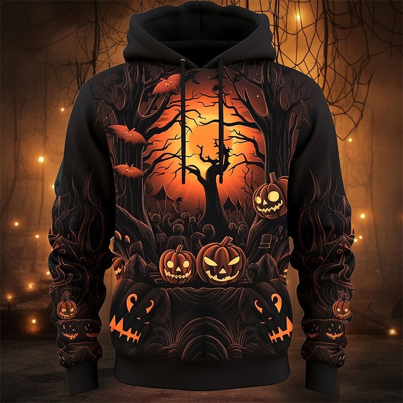 Parker | Women's Halloween Pumpkin Graphic Hoodie, Festive Autumn Hoodie | Animated Apparel | Brown