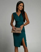 Paulina | Women's Sweetheart Neckline Midi Dress, Side-Split Occasion Dress | Animated Apparel