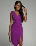 Paulina | Women's Sweetheart Neckline Midi Dress, Side-Split Occasion Dress | Animated Apparel