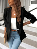 Pauline | Women's Tailored Blazer with Notched Lapel, Single-Button Workwear Blazer | Animated Apparel | Black
