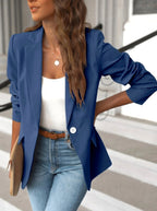 Pauline | Women's Tailored Blazer with Notched Lapel, Single-Button Workwear Blazer | Animated Apparel | Blue