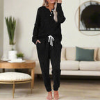 Quinn | Women's Warm Two-Piece Lounge Set, Soft Top and Trousers | Animated Apparel | Black