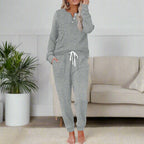 Quinn | Women's Warm Two-Piece Lounge Set, Soft Top and Trousers | Animated Apparel | Gray