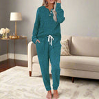 Quinn | Women's Warm Two-Piece Lounge Set, Soft Top and Trousers | Animated Apparel | Green