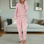 Quinn | Women's Warm Two-Piece Lounge Set, Soft Top and Trousers | Animated Apparel | Pink