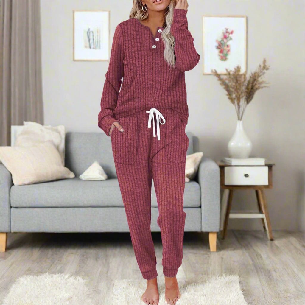 Quinn | Women's Warm Two-Piece Lounge Set, Soft Top and Trousers | Animated Apparel | Blue