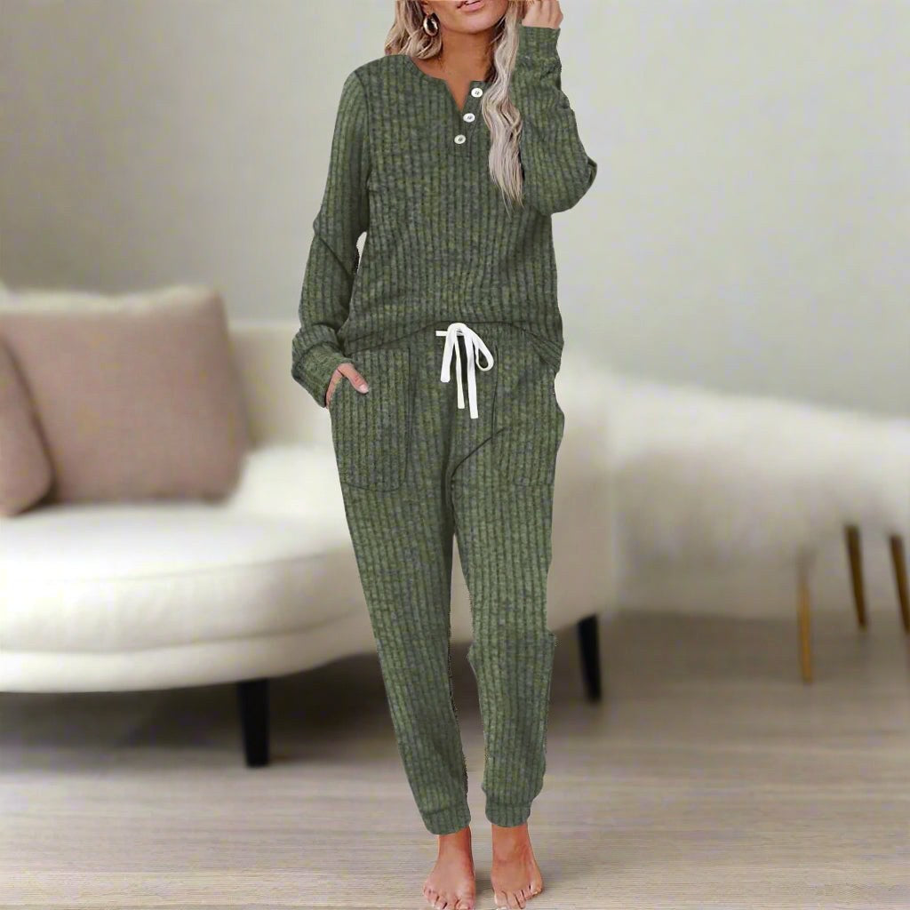 Quinn | Women's Warm Two-Piece Lounge Set, Soft Top and Trousers | Animated Apparel | Burgundy Red