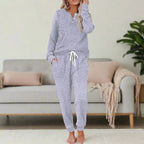 Quinn | Women's Warm Two-Piece Lounge Set, Soft Top and Trousers | Animated Apparel | Purple