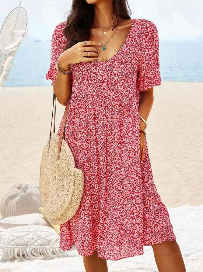 Penelope | Women's Cotton Floral Flutter Sleeve Mini Dress - Red