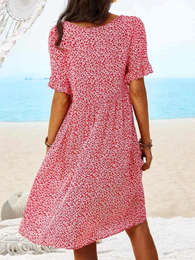 Penelope | Women's Cotton Floral Flutter Sleeve Mini Dress - Navy