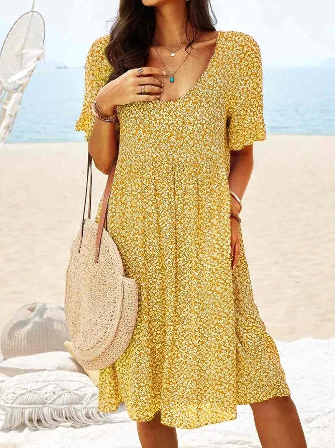Penelope | Women's Cotton Floral Flutter Sleeve Mini Dress - Light Green