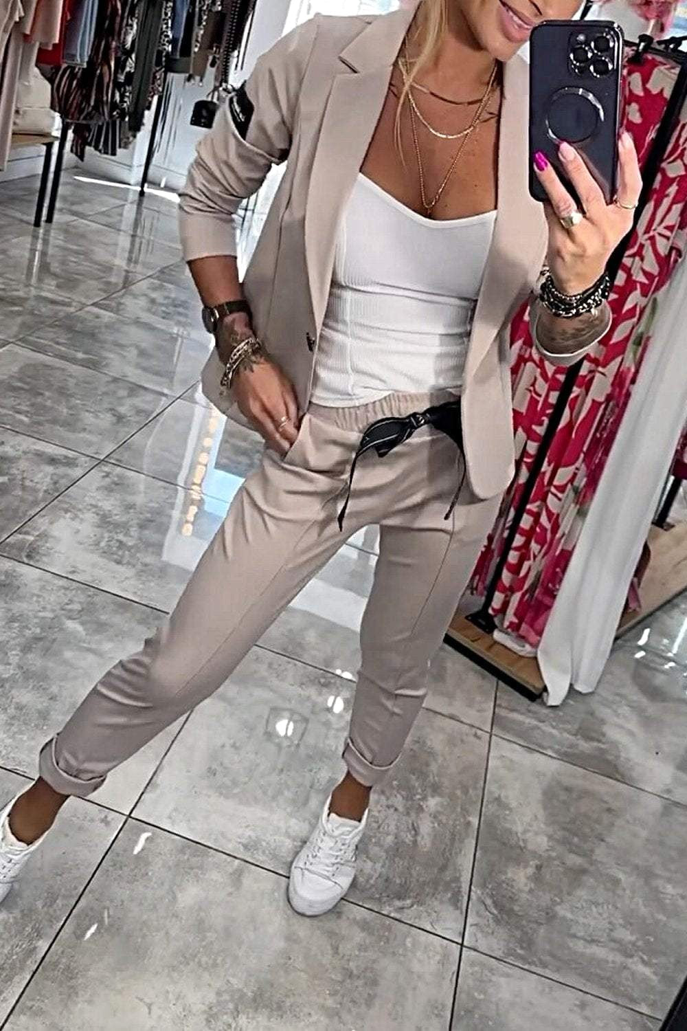 Avery | Women's Long-Sleeve Button Detail Two-Piece Set, Relaxed Fit Lounge Set | Animated Apparel