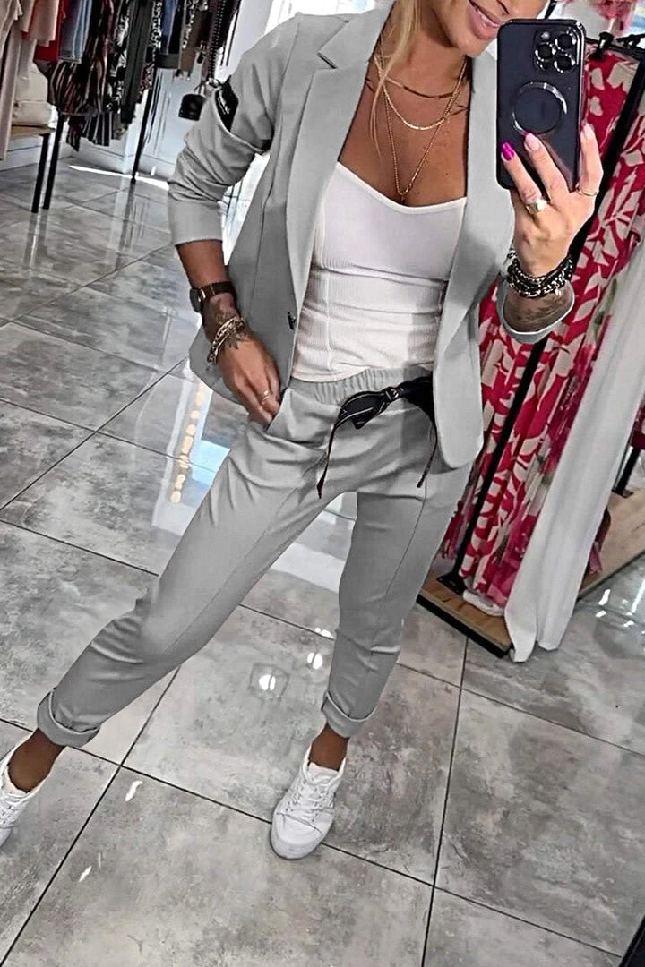 Avery | Women's Long-Sleeve Button Detail Two-Piece Set, Relaxed Fit Lounge Set | Animated Apparel
