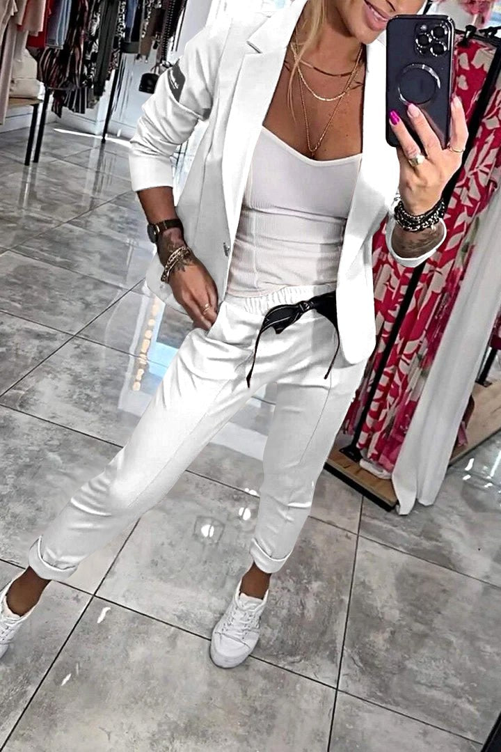 Avery | Women's Long-Sleeve Button Detail Two-Piece Set, Relaxed Fit Lounge Set | Animated Apparel
